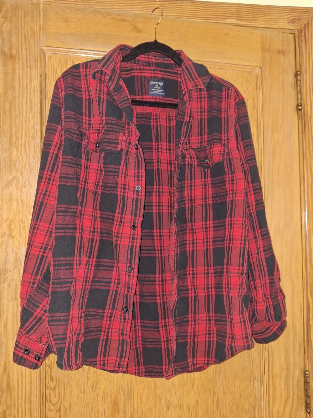 Faded Glory Red and Black Plaid Casual Button-Down Shirt